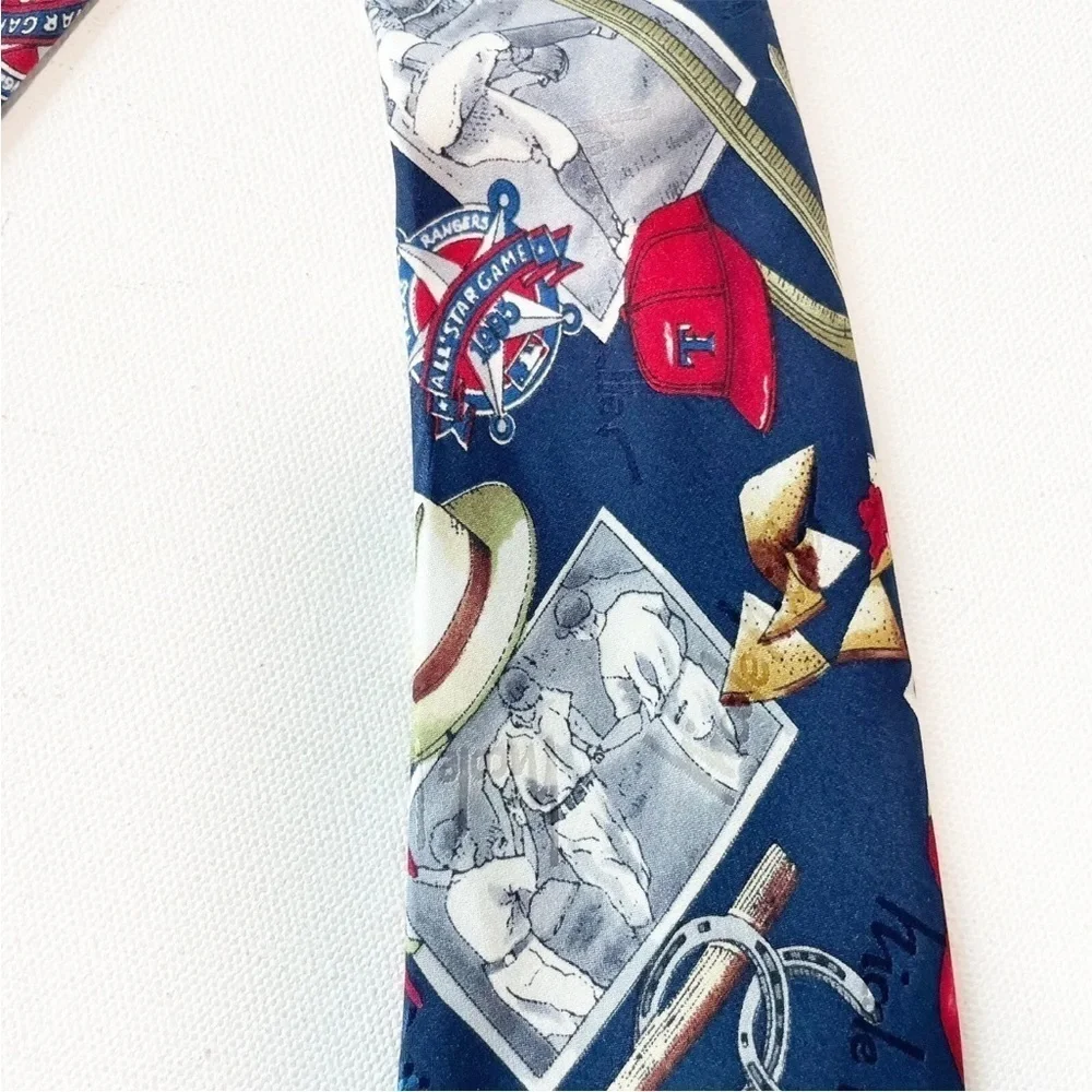 Nicole Miller 1995 Texas Rangers MLB All Star Game Western Silk Tie Baseball